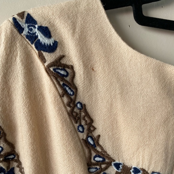 NWT• Korvilas Yulia for Anthropologie Embroidered Boho Mini Dress Cream Blue 2P - Picture 12 of 16